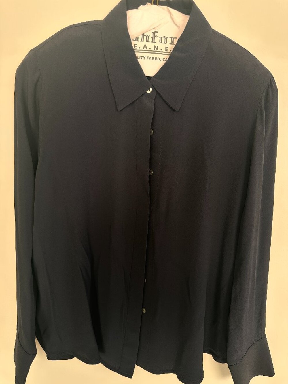 Numi Washable Silk Long Sleeve Button Down Blouse Navy Blue